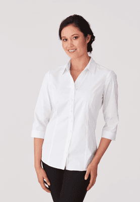 Ladies City Stretch Classic 3/4 Shirt in White