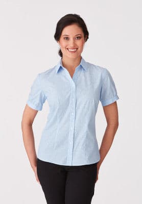 Ladies Shadow Stripe S/S Shirt in Blue