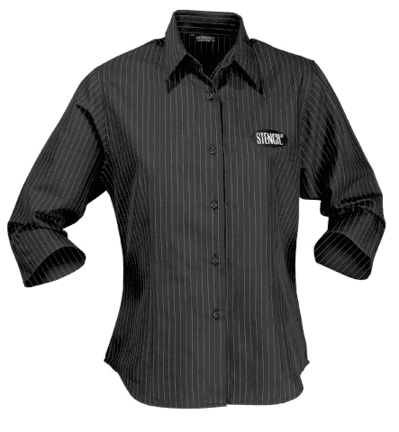 Ladies Pinpoint Shirt 3/4S in Black/White