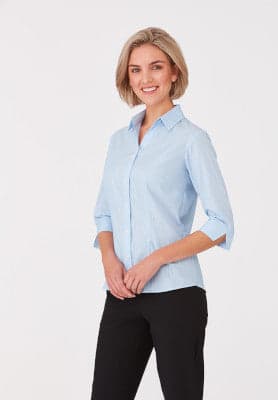 Ladies Shadow Stripe 3/4 Sleeve Shirt in Blue