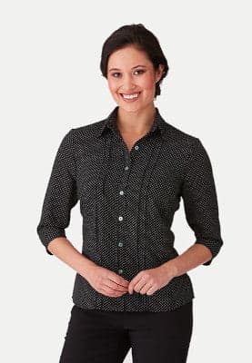 Ladies City-Stretch Spot 3/4 Blouse in Black