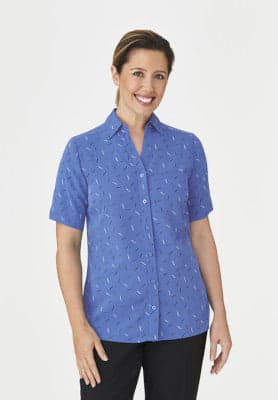 Ladies Drift Print S/S Shirt in Blue