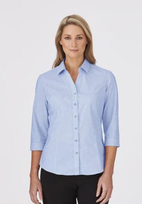 Ladies City Stretch Pinfeather 3/4 Shirt in Blue