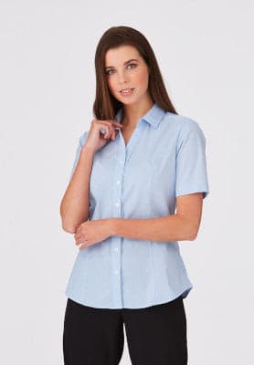 Ladies City Stretch Pinfeather S/S Shirt in Blue