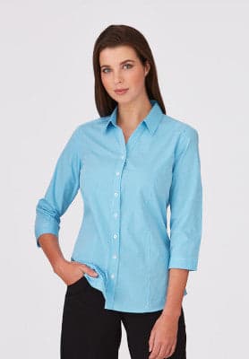 Ladies Pippa Check 3/4 Sleeve Shirt in Aqua