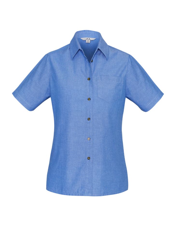 Wrinkle Free Ladies Chambray Short Sleeve Shirt in Chambray