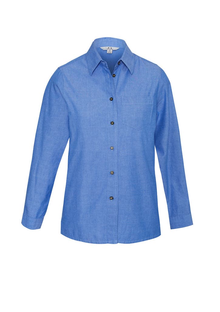 Wrinkle Free Ladies Chambray Long Sleeve Shirt in Chambray