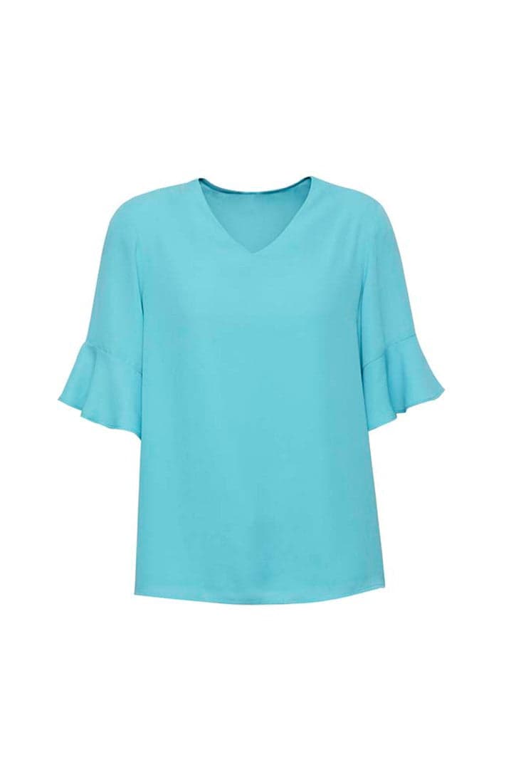Ladies Aria Fluted Sleeve Blouse in Aqua