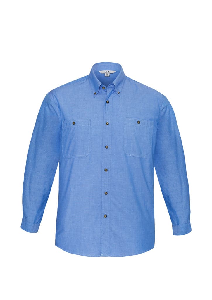Mens Wrinkle Free Chambray Long Sleeve Shirt in Chambray