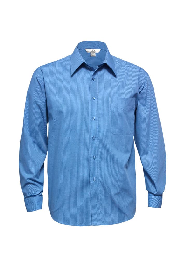 Mens Micro Check Long Sleeve Shirt in Mid Blue