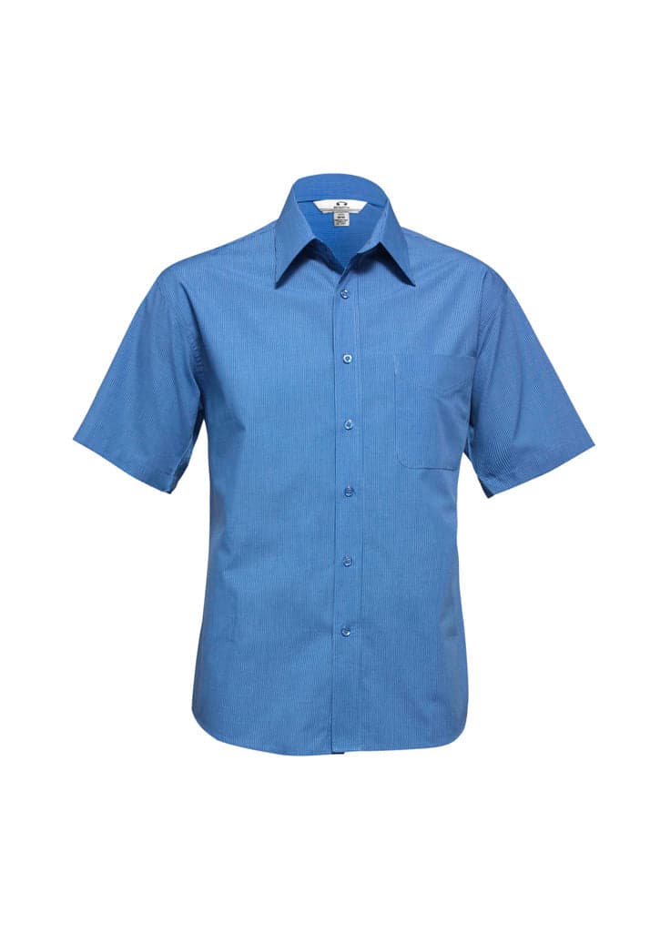 Mens Micro Check S/S Shirt in Mid Blue